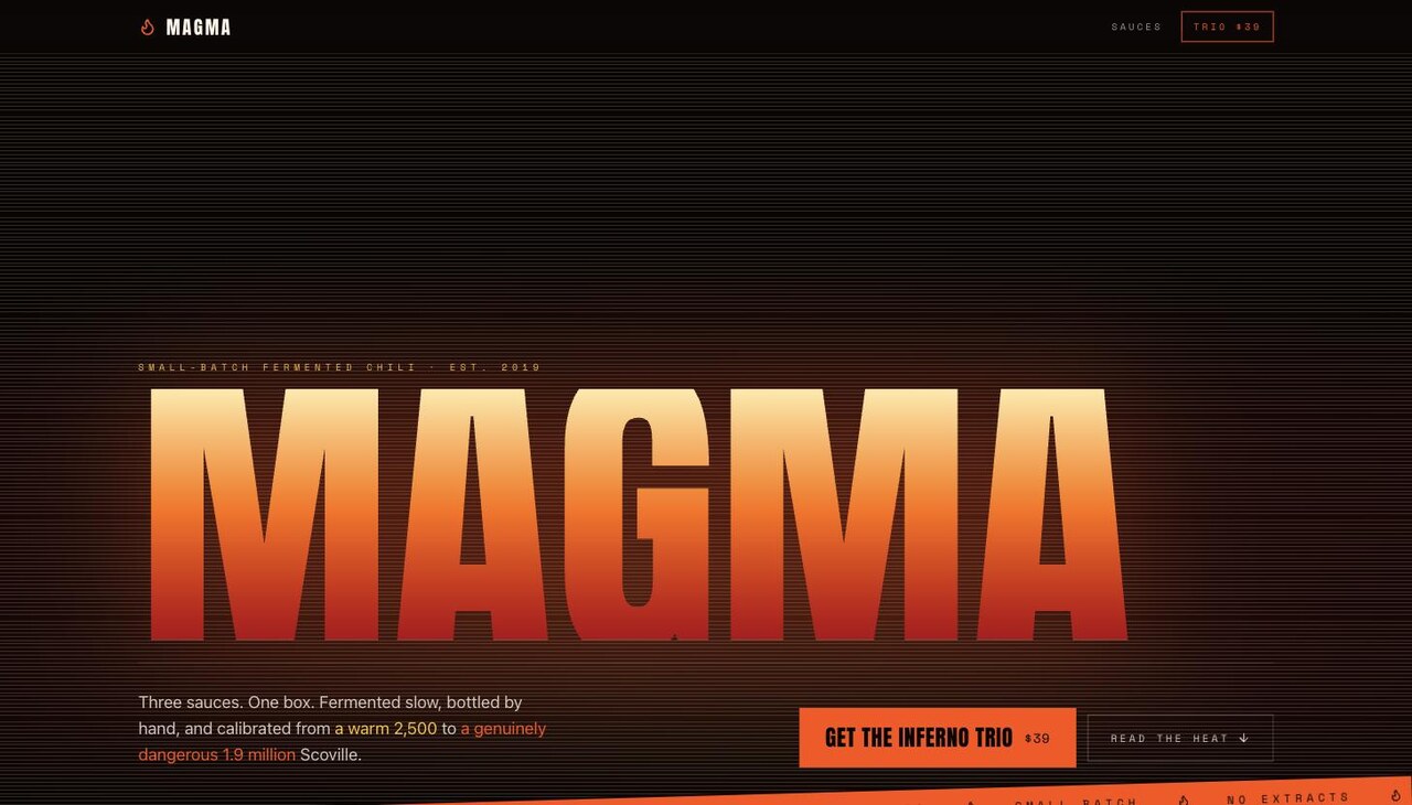 MAGMA, a hot sauce storefront built with Cotira and published live